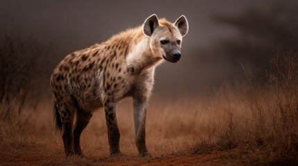 Spotted hyena in savanna landscape