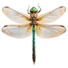 Macro shots, dragonfly and wings detail. Beautiful dragonfly isolated on a transparent background