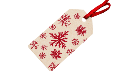 Festive gift tag with snowflake print, Transparent background, PNG file