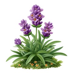 Obraz premium Vibrant Purple Flowers Blooming in Lush Green Foliage A Stunning Botanical Illustration