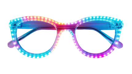 Glowing LED party glasses frame, Transparent background, PNG file