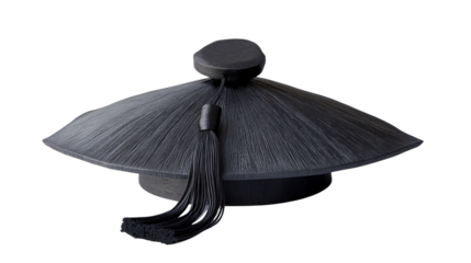 Graduation black mortarboard cap with tassel, Transparent background, PNG file