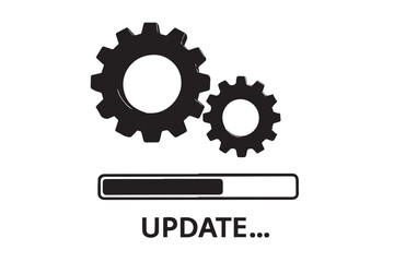 Fototapeta premium Geared mechanism with progress bar and update label, symbolizing system update, improvement, or installation process in an abstract, modern style