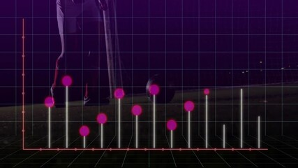 soccer player tapping ball for sports analysis, dribbling over grid displaying metric bars rising - Powered by Adobe