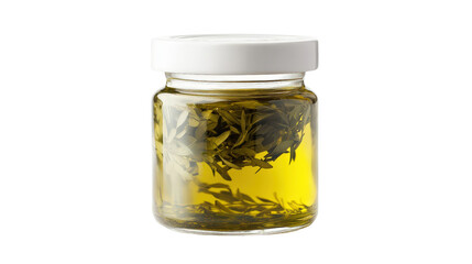 Glass jar of olive oil Transparent background, PNG file