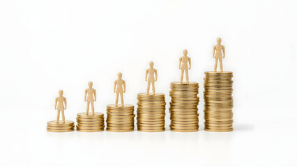 Income Inequality Concept with People on Coin Stacks – Financial Growth Illustration