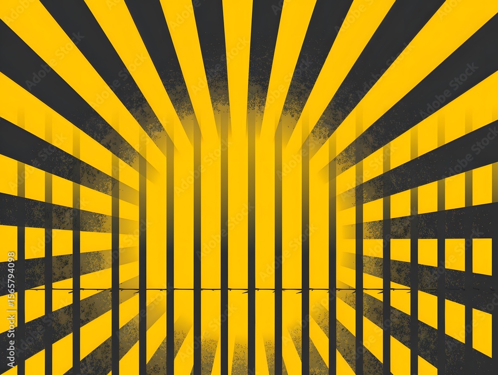 Poster abstract, geometric pattern composed of yellow rays against a charcoal backdrop. the image evokes a 