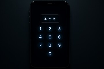3D render of a smartphone keypad with glowing keys for password input, emphasizing mobile security, user authentication, and modern digital protection