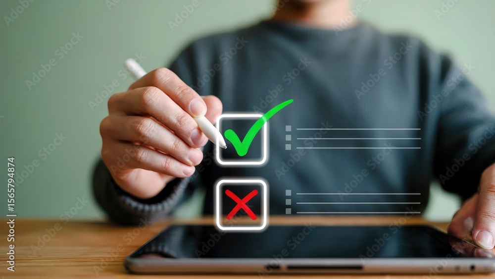 Poster digital checklist completed on a tablet with a green check mark
