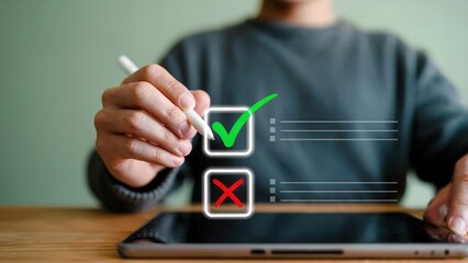 Digital checklist completed on a tablet with a green check mark