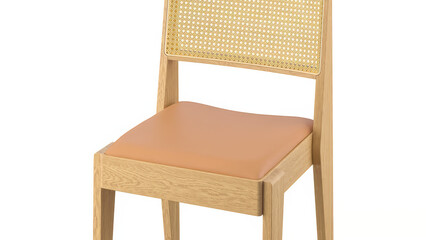 Stylish wooden chair with a cane back and leather seat designed for minimalistic interiors.