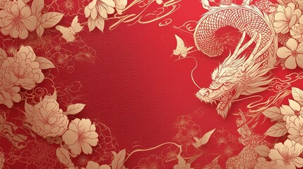 A vibrant Chinese New Year celebration background featuring auspicious red and gold colours and intricate traditional paper-cutting art, symbolising prosperity and good fortune.