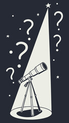 Mysterious preview vector graphic with dark background, spotlight effect and question mark
