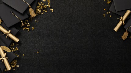 Elegant Black and Gold Diplomas Graduation Celebration Background Design