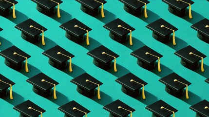 Graduation Caps on Blue Background Conceptual Image for Education Achievement