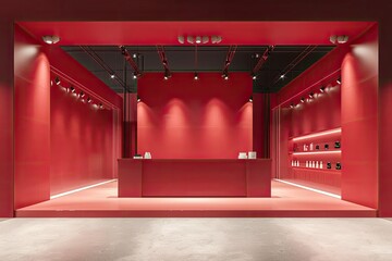 Trade Show Booth Red and Blank Blank Indoor Exhibition with Work Paths 3D Render