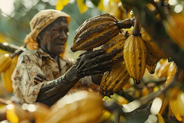 Clear Pixel Image of Harvesting Cocoa Pods a Closeup View
