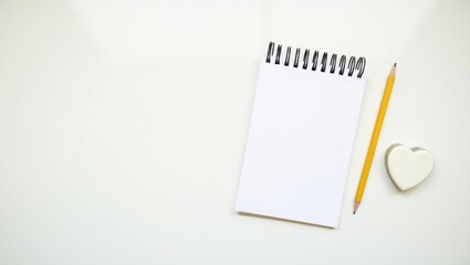Blank Spiral Notebook, Pencil, and Heart A Minimalist Workspace Setup