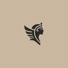Sphinx head logo in bold and simple silhouette style.