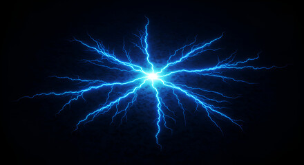 Electric discharge in the dark, energy burst radiating blue streaks outward