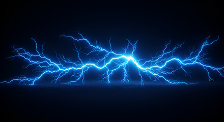 Electrifying visual: blue lightning bolts illuminate a dark, intense backdrop