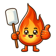 Smiling Fire Character Roasting Marshmallow