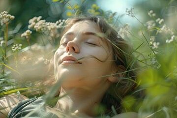 High Quality Image of Young Woman Relaxing in the Nature