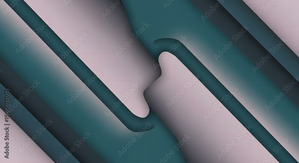 Poster abstract design showcasing dynamic interplay of teal and blush hues with smooth shadows