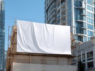 Blank Billboard Mockup on Construction Site in Urban Area