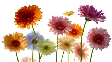 Vibrant Gerbera Daisies on White Orange, Pink, and Lavender Hues Blooming in Springtime