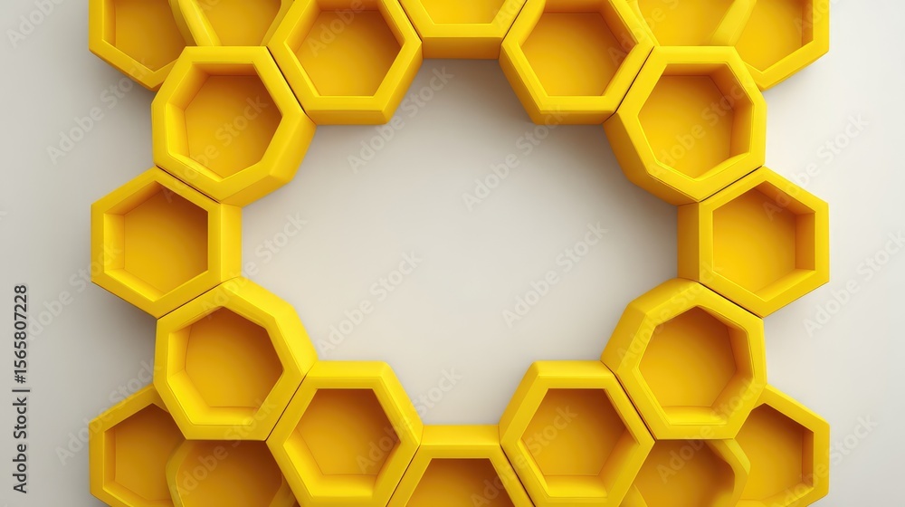 Poster bright and modern honeycomb shelf design with geometric honeycomb patterns in a minimalist style for