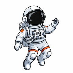 Astronaut Number 9 Floating in Space with Helmet and Suit – Kawaii Outer Space PNG Character

