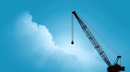 Silhouette of a Construction Crane Against a Clear Blue Sky with a Soft Cloud Formation, Symbolizing Industry, Development, and Engineering Progress in Construction Projects