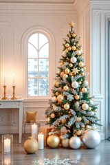 copy space for text background Elegant White and Gold Christmas Decor concept