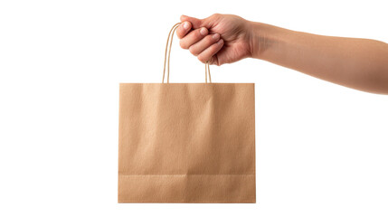 A hand holding a brown paper bag