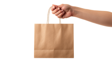 A hand holding a brown paper bag
