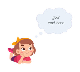 Cute Girl Lying Down Thinking with Dream Cloud and a Yellow Bow on Her Head