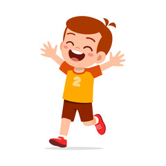 Excited Little Boy Running with Arms Outstretched with Happy Expression on Isolated Background