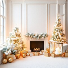copy space for text background Elegant White and Gold Christmas Decor concept