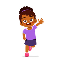 Happy African American Girl Waving Hand and Smiling Isolated on White Background in Cartoon Style