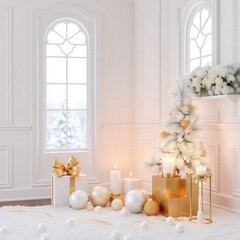 copy space for text background Elegant White and Gold Christmas Decor concept