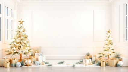 copy space for text background Elegant White and Gold Christmas Decor concept