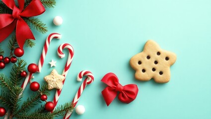 copy space for text background Christmas Candy and Cookies Flat Lay concept