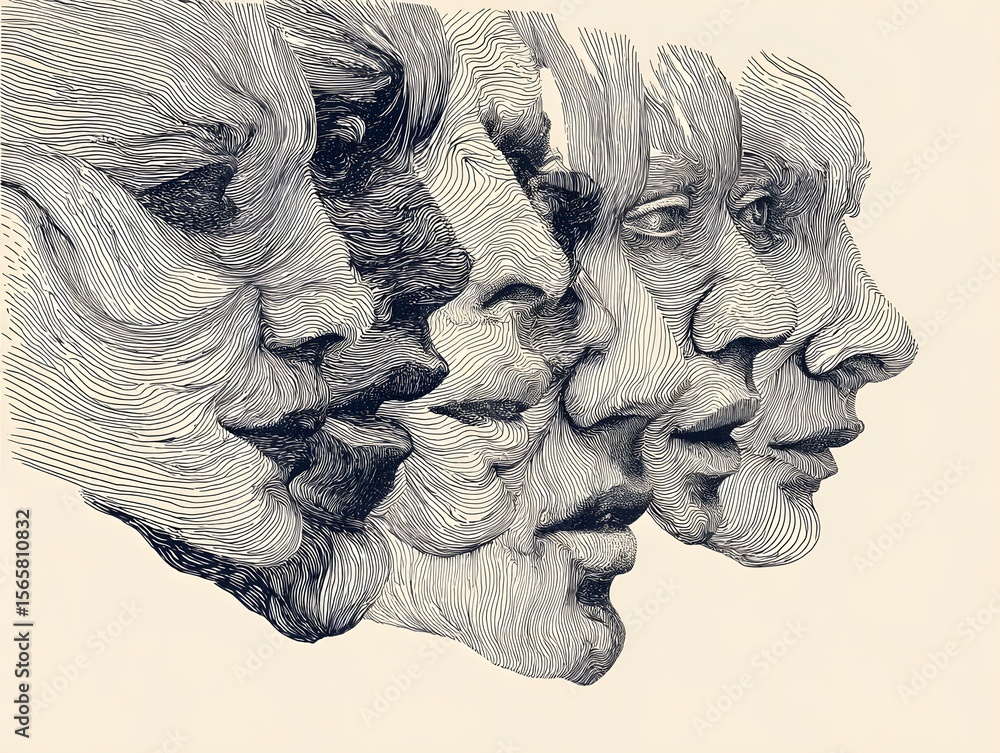 Poster shifting identities: an abstract illustration exploring the multifaceted nature of identity, rendere