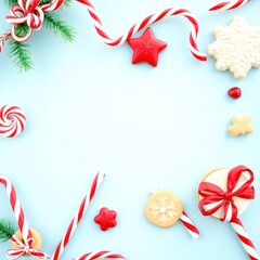 copy space for text background Christmas Candy and Cookies Flat Lay concept