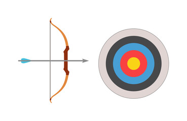 Illustration of a bow and arrow aiming at a target with concentric circles