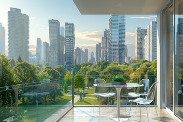 Ultra Hd Image of Urban Balcony Minimalist Design Overlooking City Park and Skyline