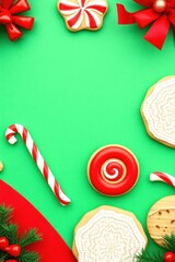 copy space for text background Christmas Candy and Cookies Flat Lay concept