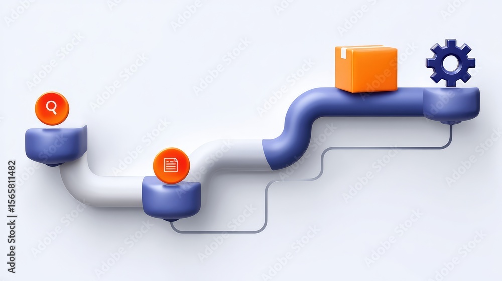 Aufkleber abstract illustration of a modern workflow with colorful pipes and geometric shapes representing log