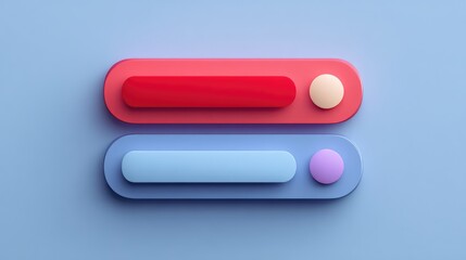 Modern and Minimalist Interface Design Concept Featuring Red and Blue Toggle Switches on a Soft Blue Background for UI/UX Projects and Digital Applications